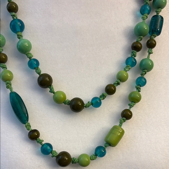 Handmade  Glass Beaded Necklace in Green and Blue - Picture 3 of 3